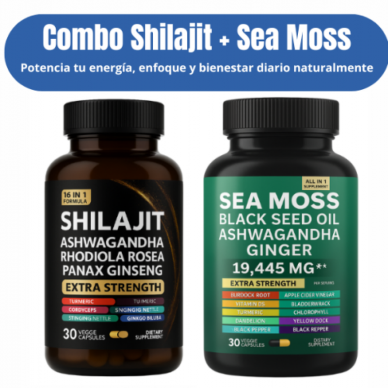 Combo Vitalidad Total: Shilajit + Sea Moss (Fórmula 16-en-1)